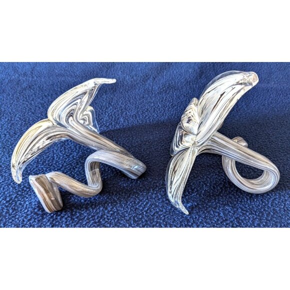 VTG C. 1980 2 Art Glass Paperweight Handblown Decor Swirl Lily Flower Gray 5*4" - Picture 3 of 8